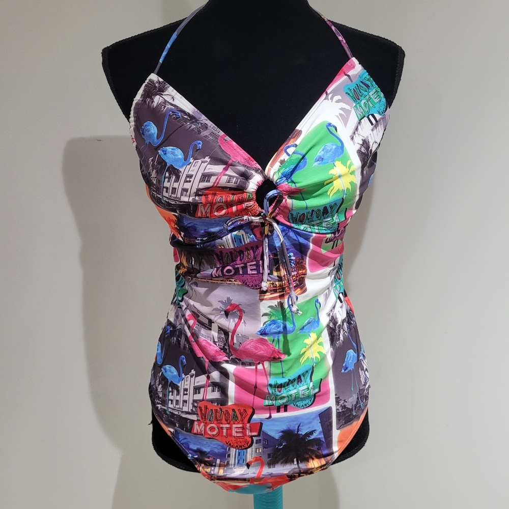 Joe Boxer Women's Graphic Halter One Piece Swimsuit Size XL Beach Swim Vacation